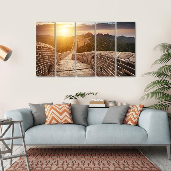 Great Wall Of China At Sunset Canvas Wall Art-5 Horizontal-Gallery Wrap-22" x 12"-Tiaracle