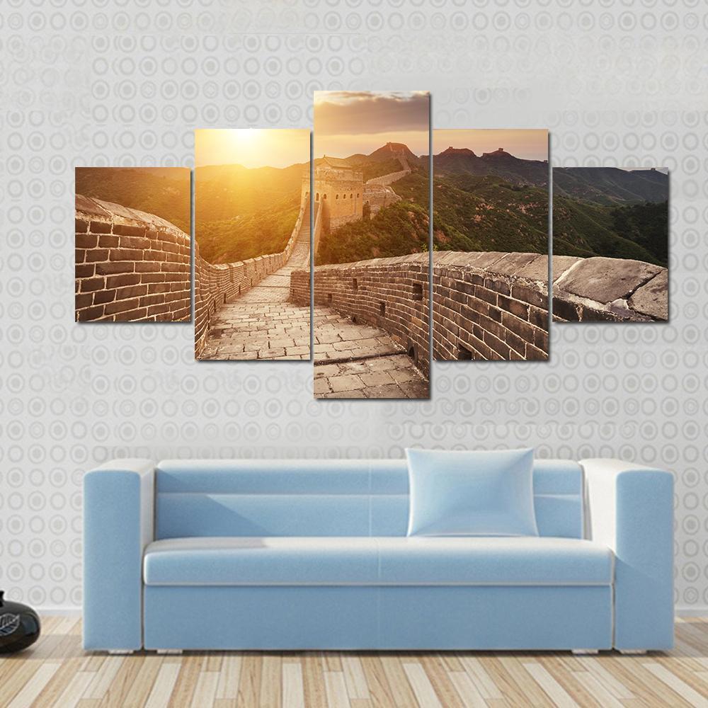 Great Wall Of China At Sunset Canvas Wall Art-5 Star-Gallery Wrap-62" x 32"-Tiaracle