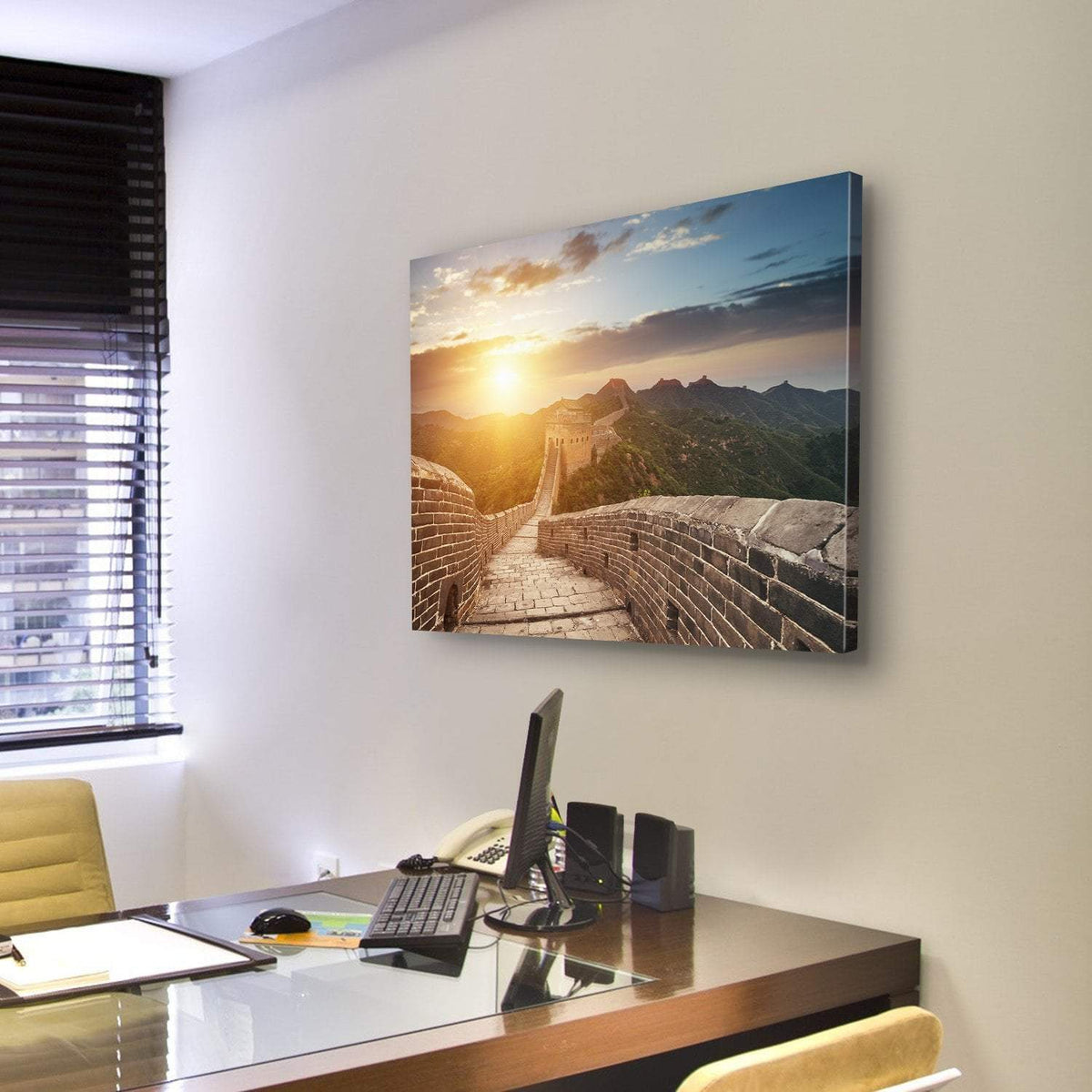 Great Wall Of China At Sunset Canvas Wall Art-3 Horizontal-Gallery Wrap-25" x 16"-Tiaracle