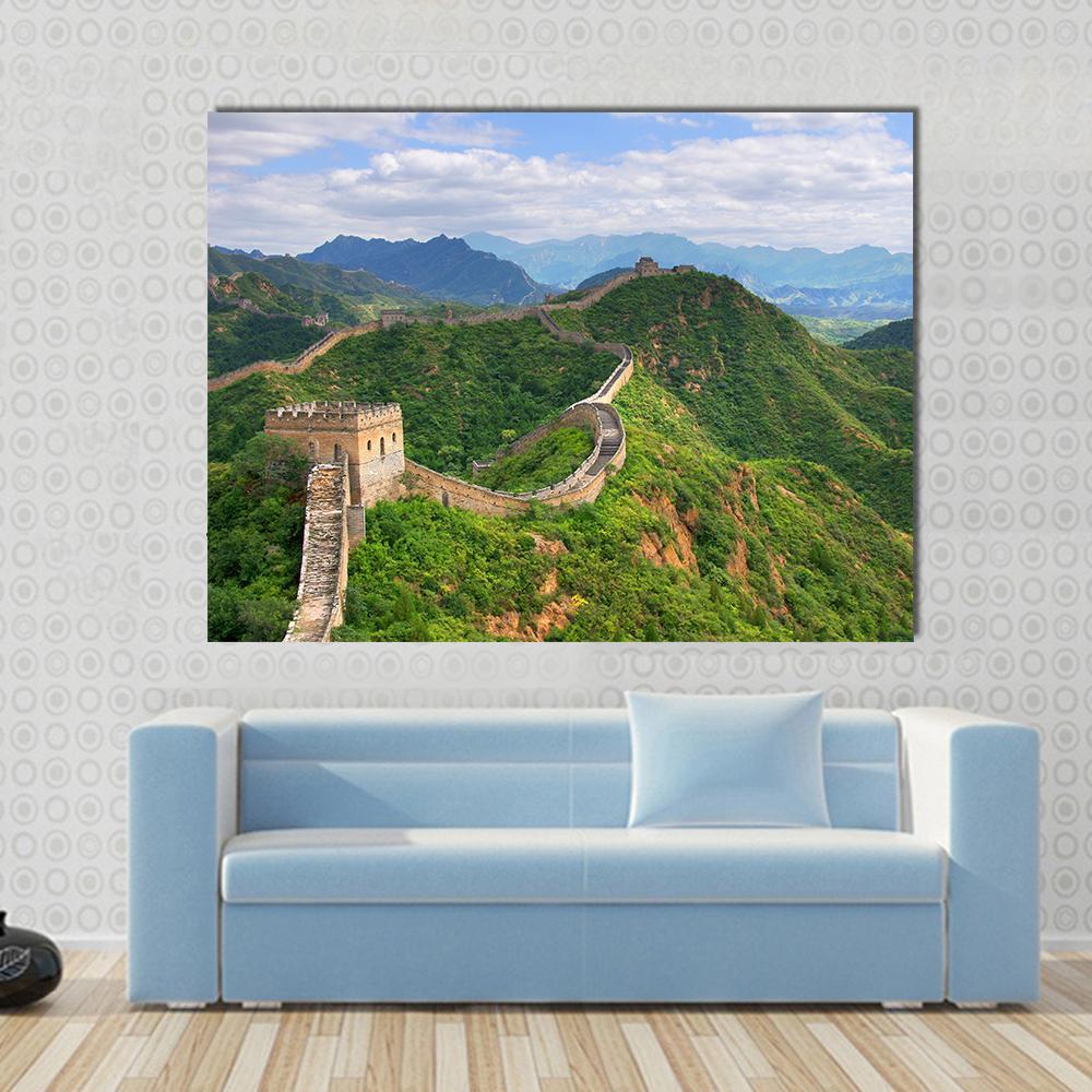 Great of China in Summer Canvas Wall Art in green and blue, single panel hung on a wall