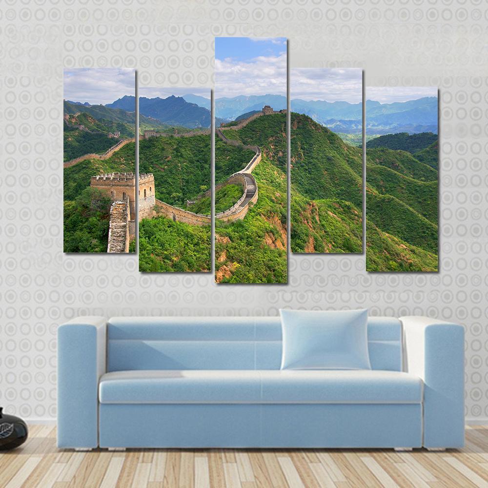 Great Wall Of China In Summer Canvas Wall Art-5 Pop-Gallery Wrap-47" x 32"-Tiaracle