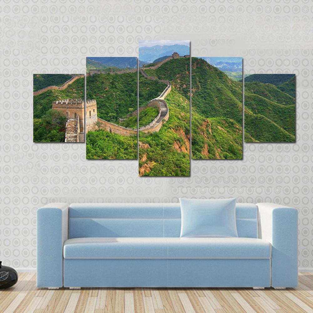 Great Wall Of China In Summer Canvas Wall Art-5 Star-Gallery Wrap-62" x 32"-Tiaracle