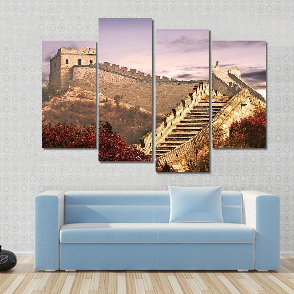 Great Wall Of China In The Clouds Canvas Wall Art-4 Pop-Gallery Wrap-50" x 32"-Tiaracle
