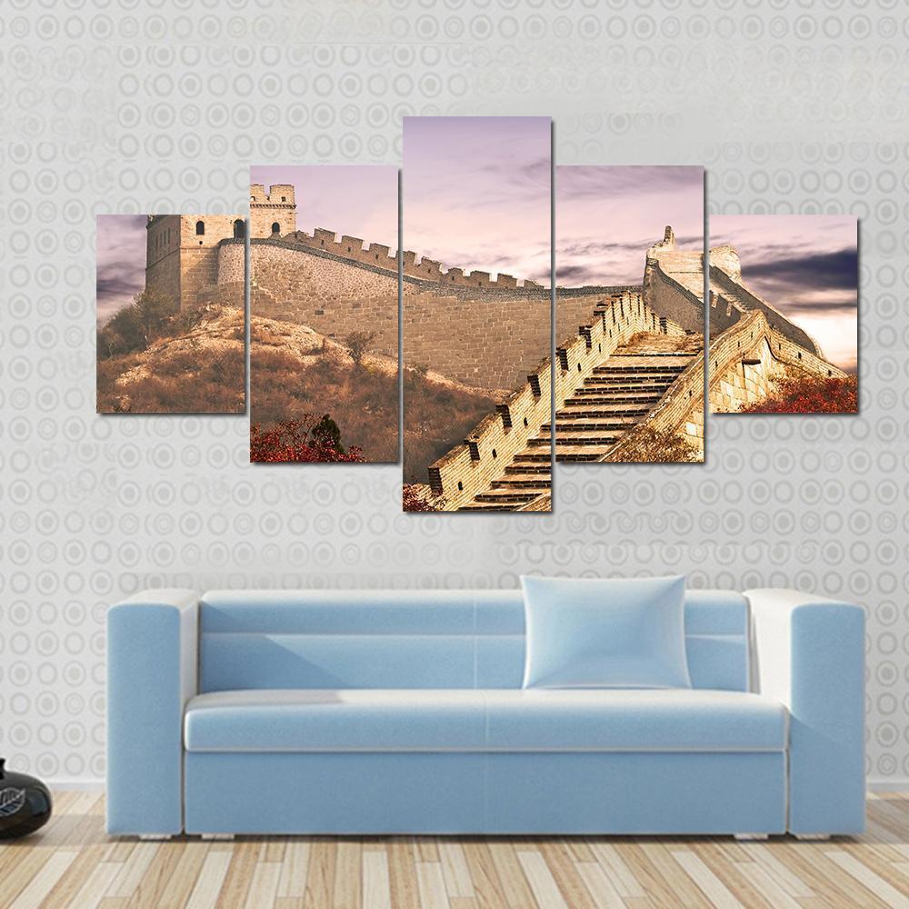 Great Wall Of China In The Clouds Canvas Wall Art-5 Star-Gallery Wrap-62" x 32"-Tiaracle