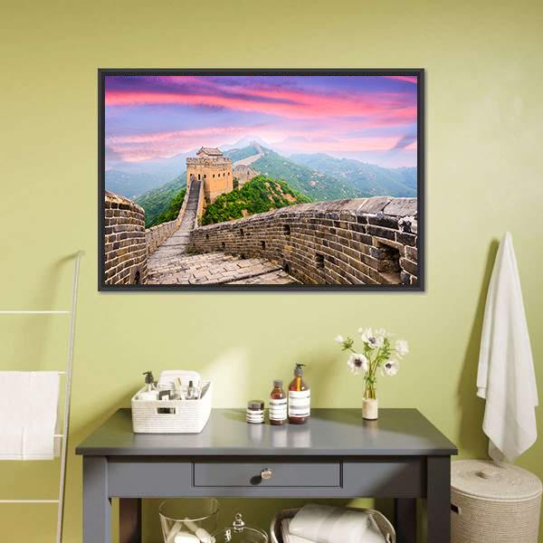 Great Wall Of China Under Clouds Canvas Wall Art-1 Piece-Floating Frame-24" x 16"-Tiaracle