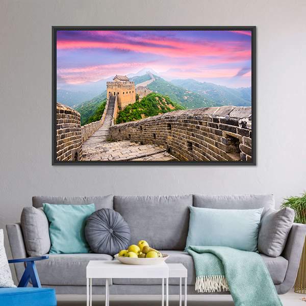 Great Wall Of China Under Clouds Canvas Wall Art-5 Horizontal-Gallery Wrap-22" x 12"-Tiaracle