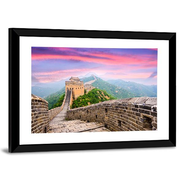 Great Wall Of China Under Clouds Canvas Wall Art-5 Horizontal-Gallery Wrap-22" x 12"-Tiaracle
