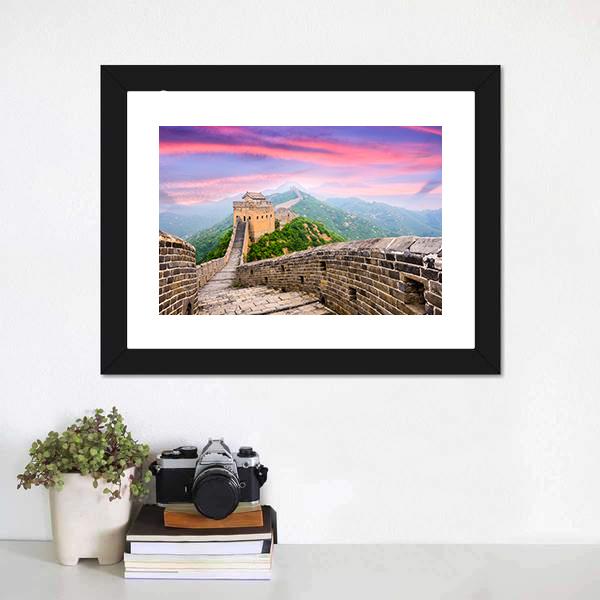 Great Wall Of China Under Clouds Canvas Wall Art-1 Piece-Framed Print-20" x 16"-Tiaracle