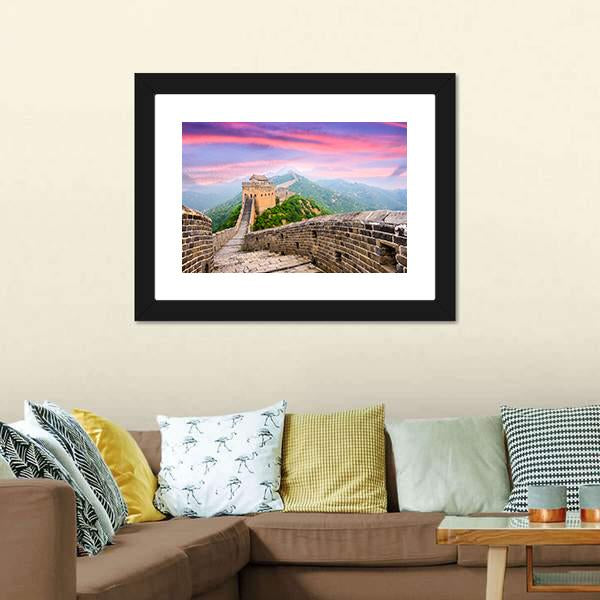 Great Wall Of China Under Clouds Canvas Wall Art-5 Horizontal-Gallery Wrap-22" x 12"-Tiaracle