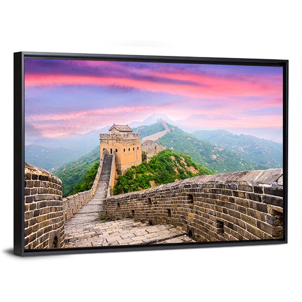 Great Wall Of China Under Clouds Canvas Wall Art-5 Horizontal-Gallery Wrap-22" x 12"-Tiaracle