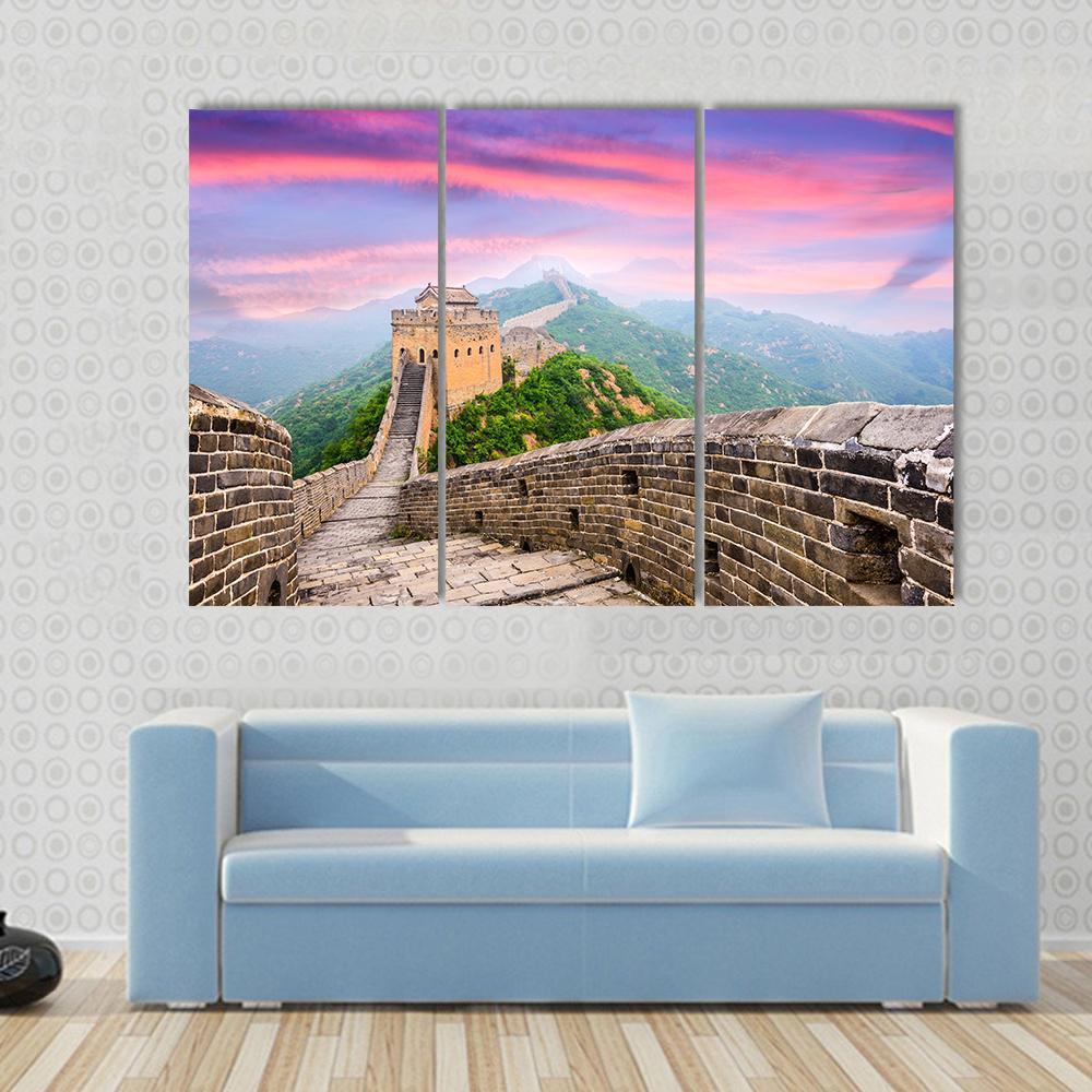 Great Wall Of China Under Clouds Canvas Wall Art-3 Horizontal-Gallery Wrap-37" x 24"-Tiaracle