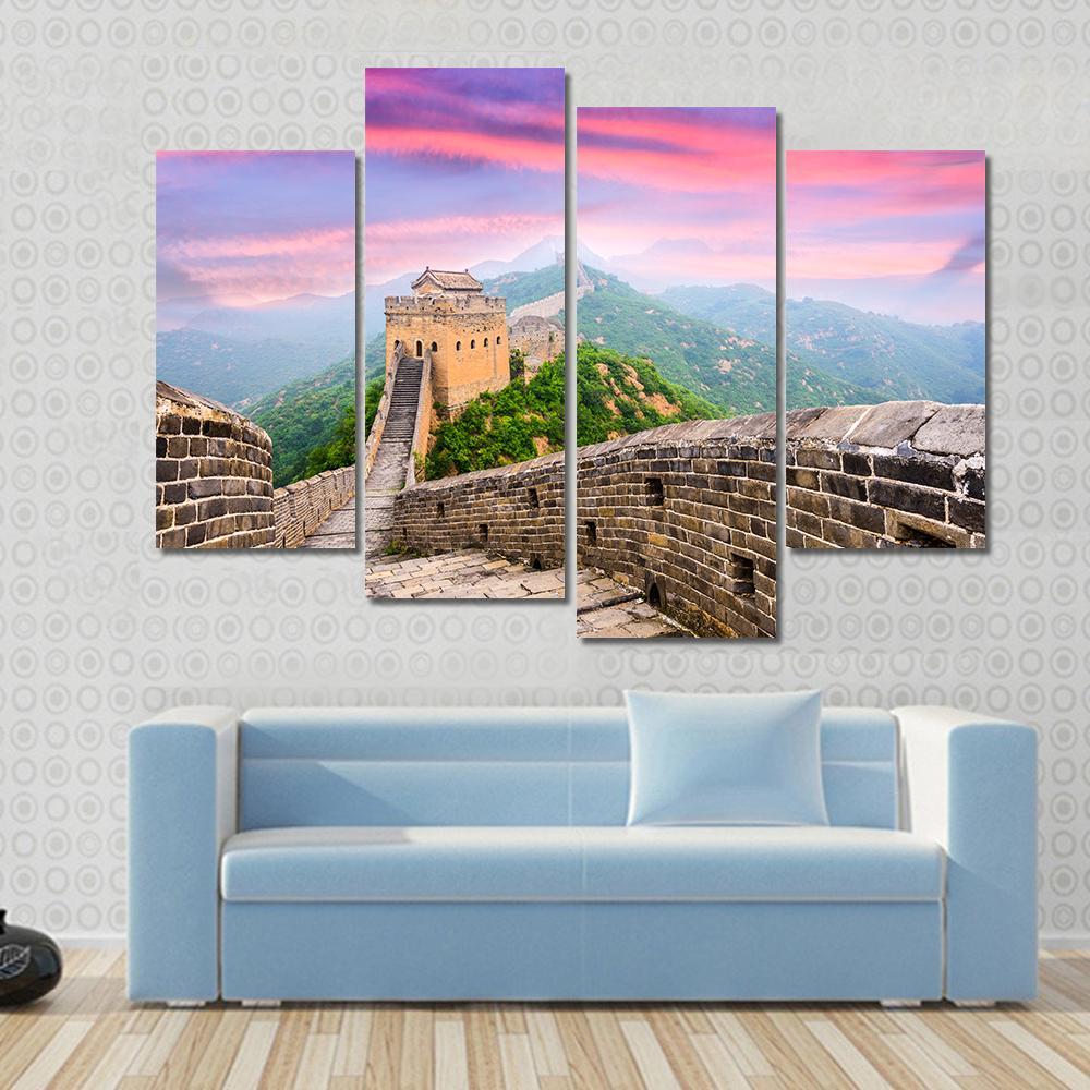 Great Wall Of China Under Clouds Canvas Wall Art-4 Pop-Gallery Wrap-50" x 32"-Tiaracle