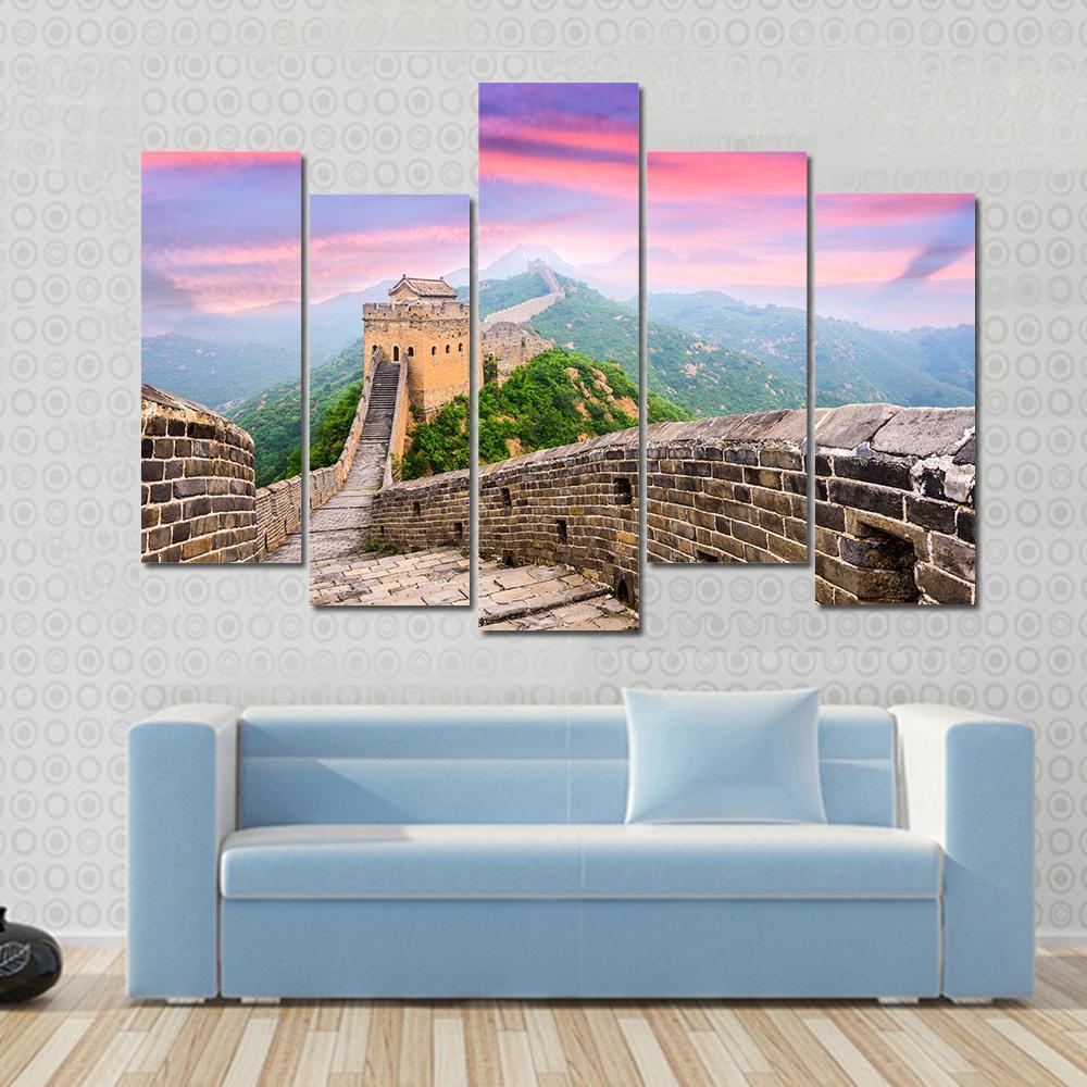 Great Wall Of China Under Clouds Canvas Wall Art-5 Pop-Gallery Wrap-47" x 32"-Tiaracle