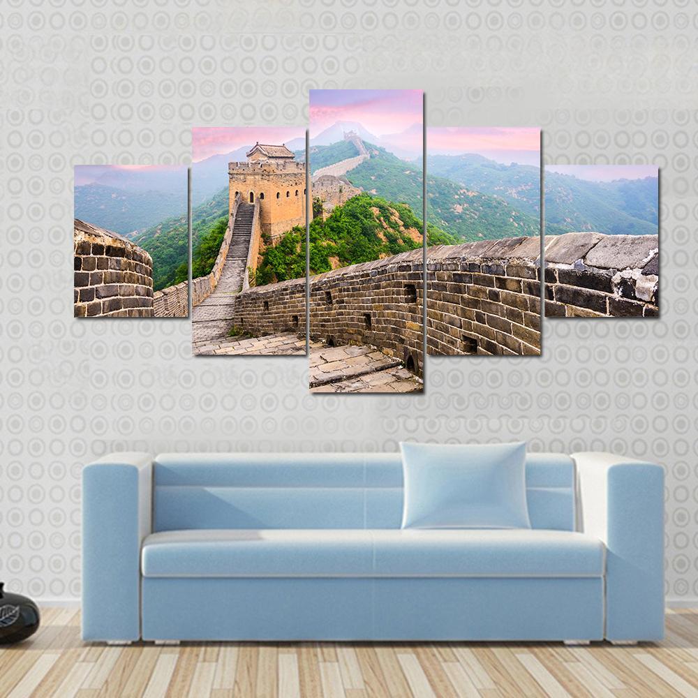 Great Wall Of China Under Clouds Canvas Wall Art-5 Star-Gallery Wrap-62" x 32"-Tiaracle