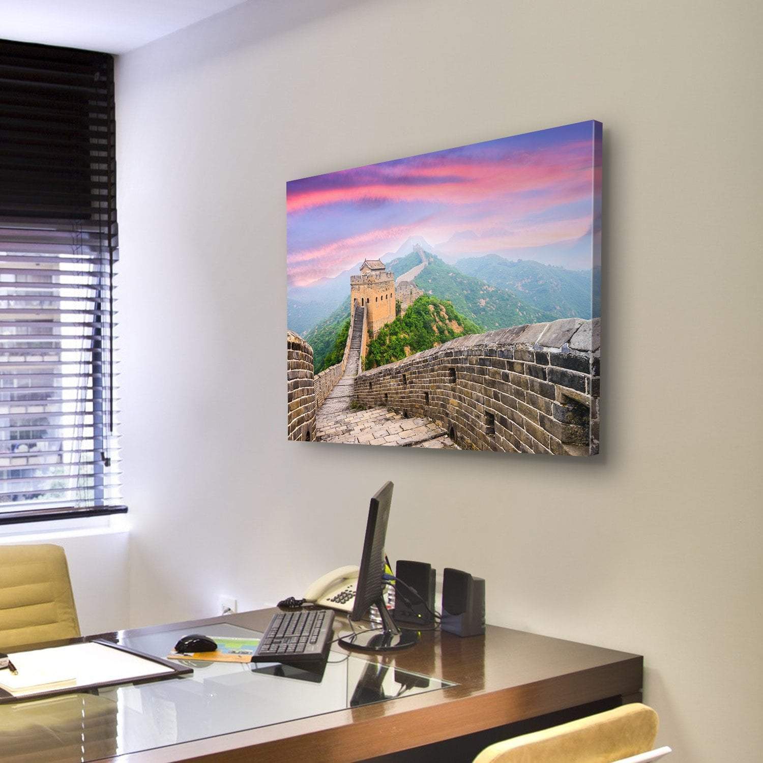 Great Wall Of China Under Clouds Canvas Wall Art-4 Pop-Gallery Wrap-50" x 32"-Tiaracle