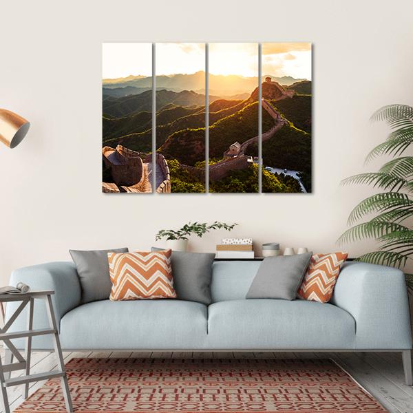 Great Wall Of China Under Sunshine Canvas Wall Art-4 Horizontal-Gallery Wrap-34" x 24"-Tiaracle