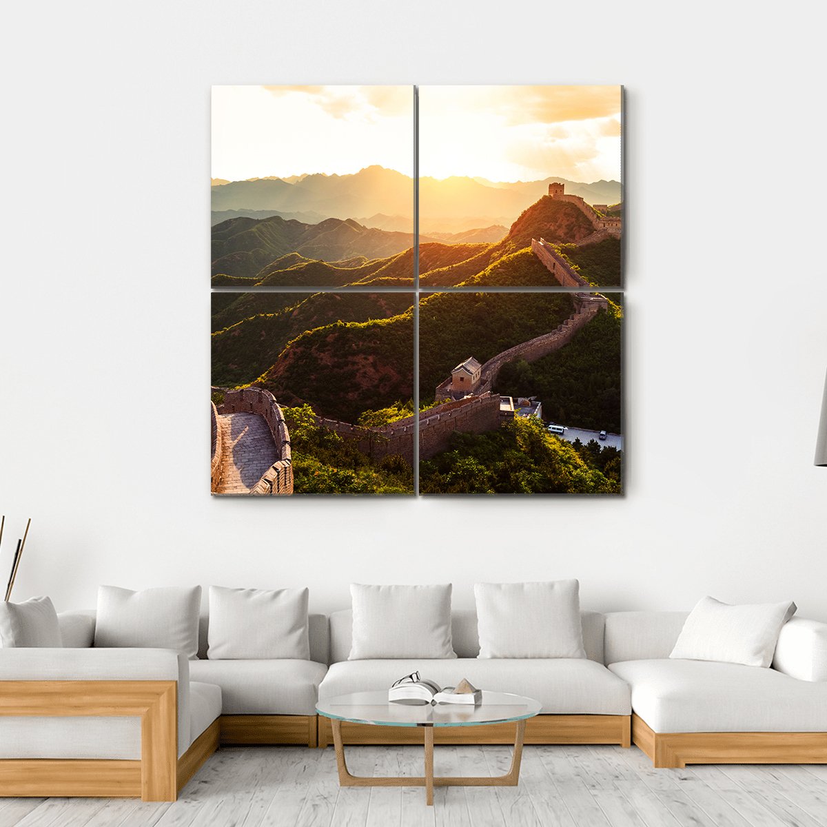 Great Wall Of China Under Sunshine Canvas Wall Art-4 Square-Gallery Wrap-17" x 17"-Tiaracle