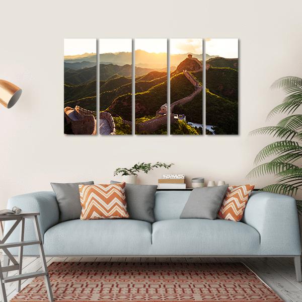 Great Wall Of China Under Sunshine Canvas Wall Art-5 Horizontal-Gallery Wrap-22" x 12"-Tiaracle