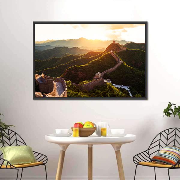 Great Wall Of China Under Sunshine Canvas Wall Art-5 Horizontal-Gallery Wrap-22" x 12"-Tiaracle