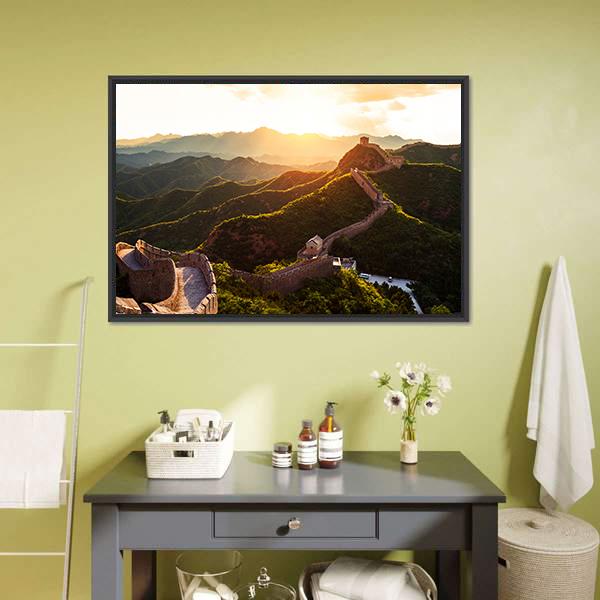 Great Wall Of China Under Sunshine Canvas Wall Art-1 Piece-Floating Frame-24" x 16"-Tiaracle