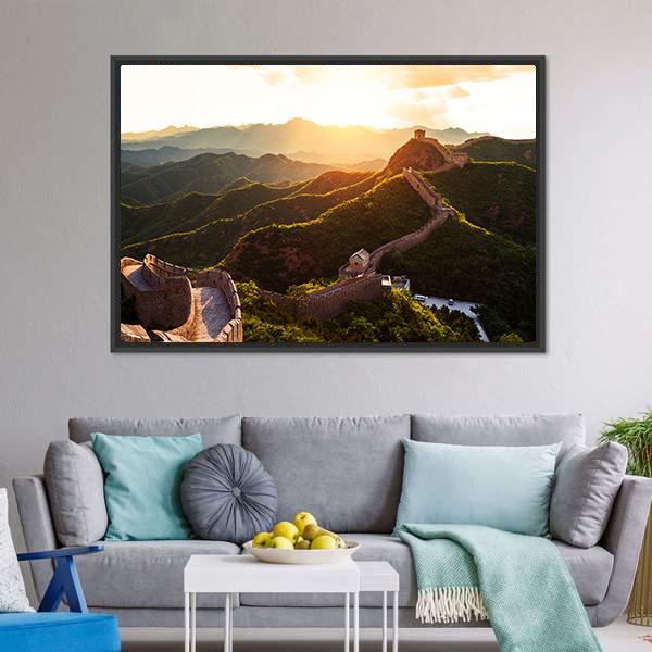 Great Wall Of China Under Sunshine Canvas Wall Art-3 Horizontal-Gallery Wrap-25" x 16"-Tiaracle