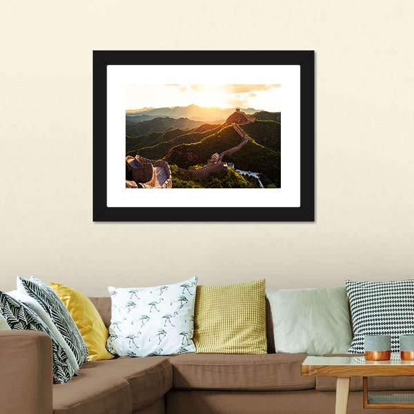 Great Wall Of China Under Sunshine Canvas Wall Art-5 Horizontal-Gallery Wrap-22" x 12"-Tiaracle