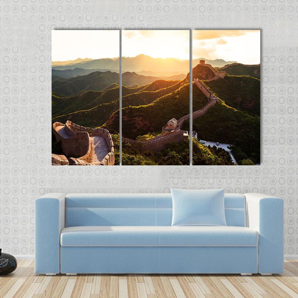 Great Wall Of China Under Sunshine Canvas Wall Art-3 Horizontal-Gallery Wrap-37" x 24"-Tiaracle