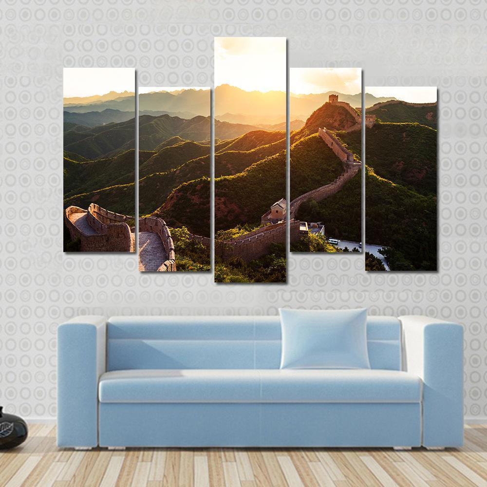 Great Wall Of China Under Sunshine Canvas Wall Art-5 Pop-Gallery Wrap-47" x 32"-Tiaracle