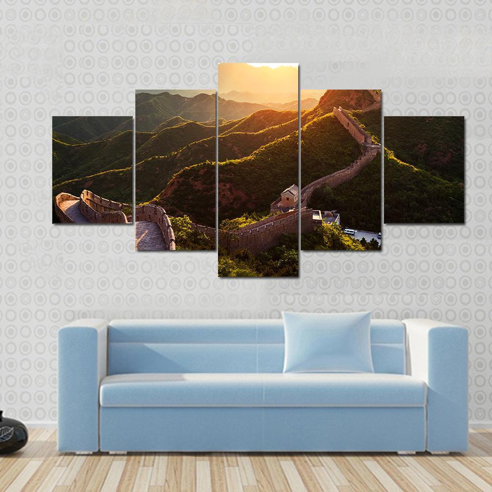 Great Wall Of China Under Sunshine Canvas Wall Art-5 Star-Gallery Wrap-62" x 32"-Tiaracle
