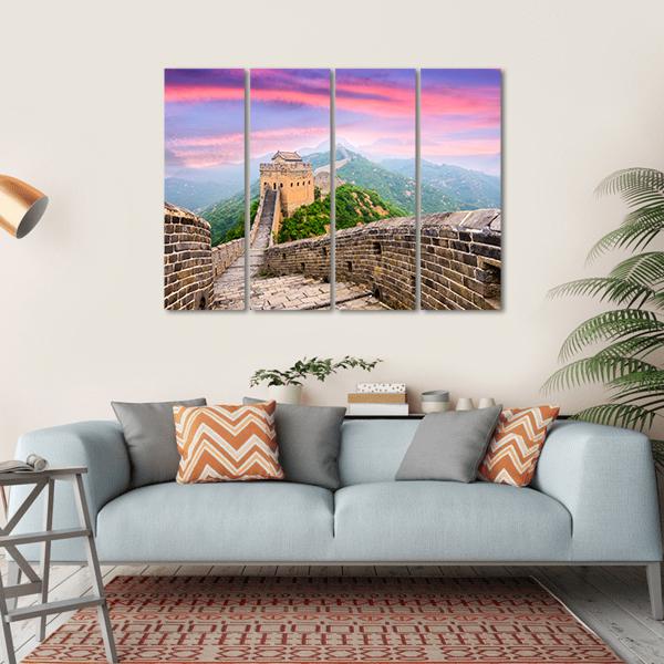 Great Wall Of China Under Clouds Canvas Wall Art-4 Horizontal-Gallery Wrap-34" x 24"-Tiaracle