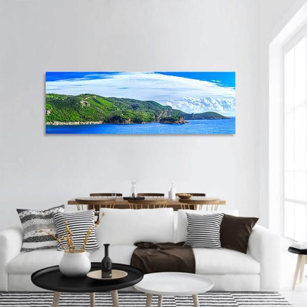 Coastline In Greece Panoramic Canvas Wall Art-3 Piece-25" x 08"-Tiaracle