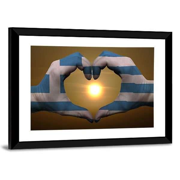Greece Flag On Hands Canvas Wall Art-3 Horizontal-Gallery Wrap-25" x 16"-Tiaracle