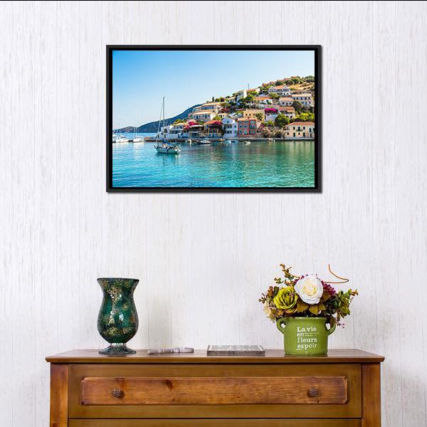 Greek Islands Cityscape Canvas Wall Art-1 Piece-Floating Frame-24&quot; x 16&quot;-Tiaracle