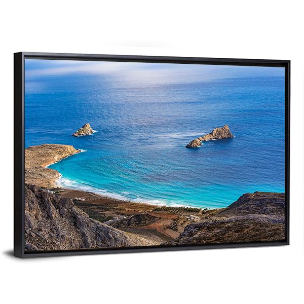 Greek Seascape At Crete Canvas Wall Art-3 Horizontal-Gallery Wrap-25" x 16"-Tiaracle