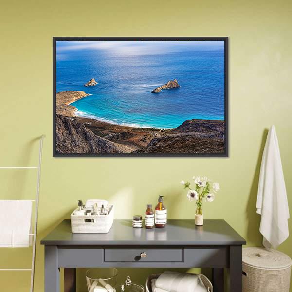 Greek Seascape At Crete Canvas Wall Art-1 Piece-Floating Frame-24" x 16"-Tiaracle