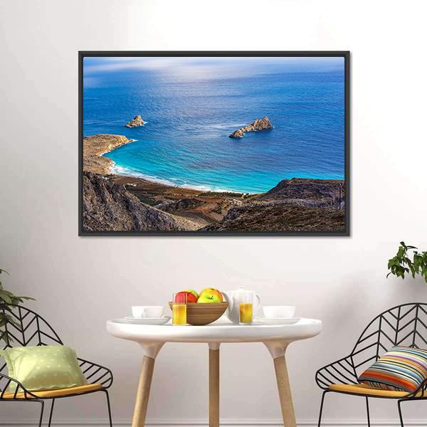 Greek Seascape At Crete Canvas Wall Art-3 Horizontal-Gallery Wrap-25" x 16"-Tiaracle