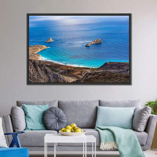 Greek Seascape At Crete Canvas Wall Art-3 Horizontal-Gallery Wrap-25" x 16"-Tiaracle
