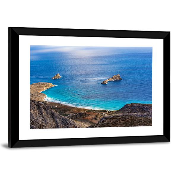 Greek Seascape At Crete Canvas Wall Art-3 Horizontal-Gallery Wrap-25" x 16"-Tiaracle