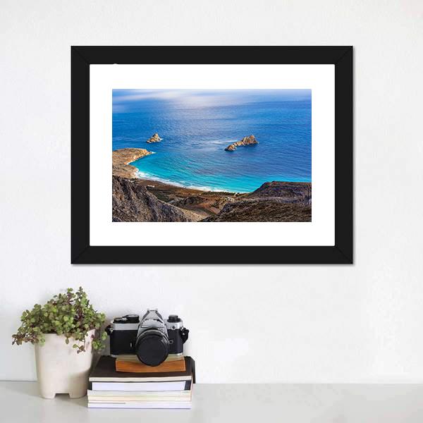 Greek Seascape At Crete Canvas Wall Art-1 Piece-Framed Print-20" x 16"-Tiaracle
