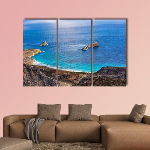 Greek Seascape At Crete Canvas Wall Art-3 Horizontal-Gallery Wrap-37" x 24"-Tiaracle