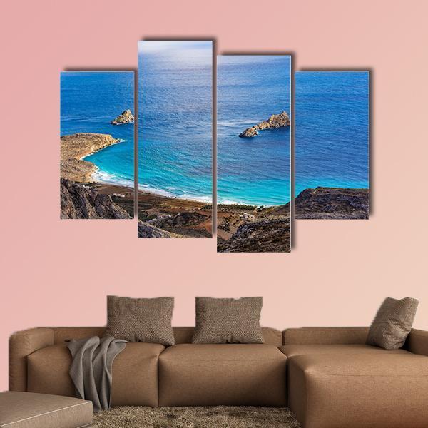 Greek Seascape At Crete Canvas Wall Art-4 Pop-Gallery Wrap-50" x 32"-Tiaracle