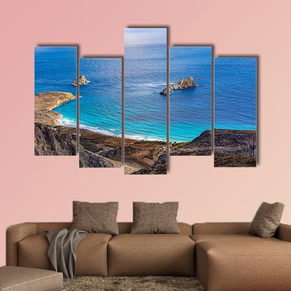 Greek Seascape At Crete Canvas Wall Art-5 Pop-Gallery Wrap-47" x 32"-Tiaracle