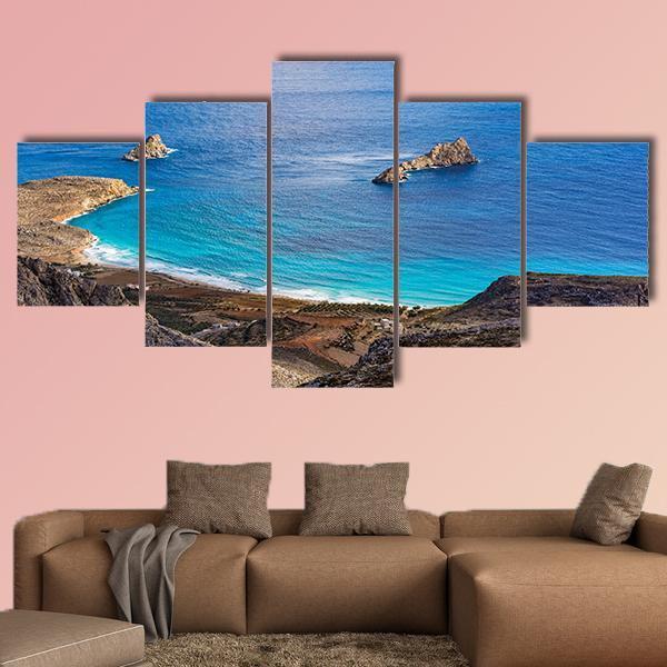Greek Seascape At Crete Canvas Wall Art-5 Star-Gallery Wrap-62" x 32"-Tiaracle