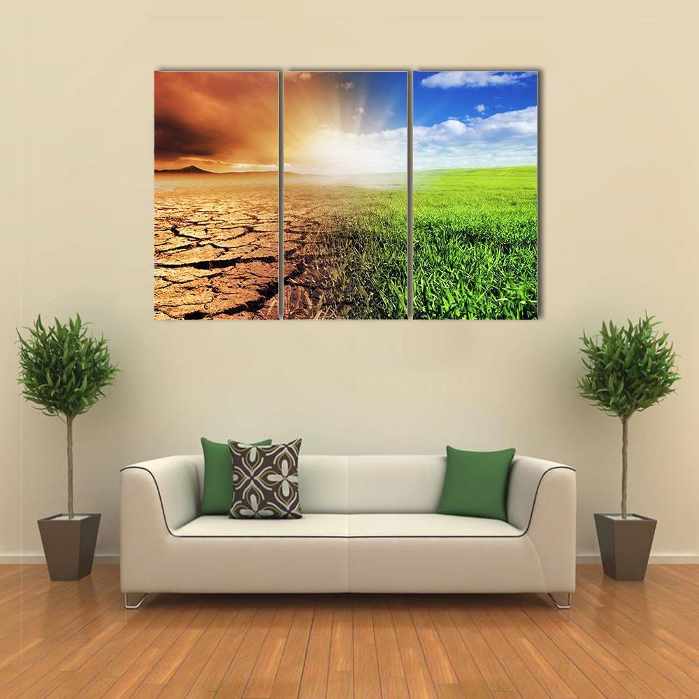 Green &amp; Barren Earth Concept Canvas Wall Art-3 Horizontal-Gallery Wrap-37" x 24"-Tiaracle