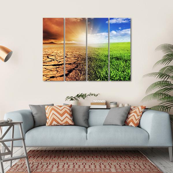 Green &amp; Barren Earth Concept Canvas Wall Art-4 Horizontal-Gallery Wrap-34" x 24"-Tiaracle