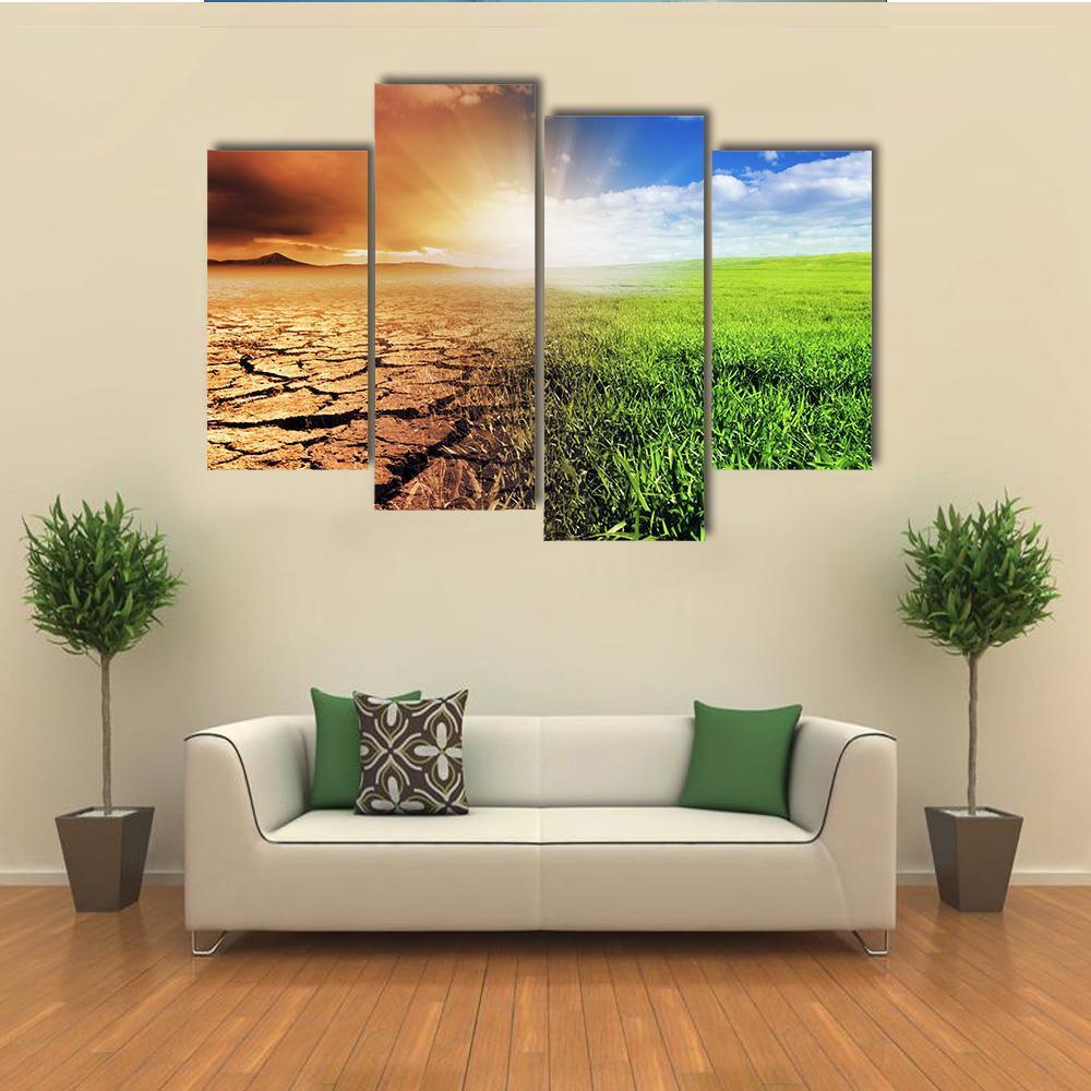 Green &amp; Barren Earth Concept Canvas Wall Art-4 Pop-Gallery Wrap-50" x 32"-Tiaracle