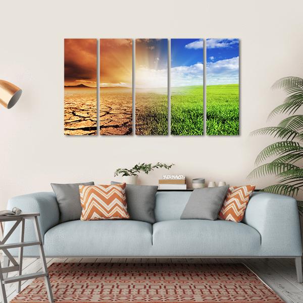 Green &amp; Barren Earth Concept Canvas Wall Art-5 Horizontal-Gallery Wrap-22" x 12"-Tiaracle
