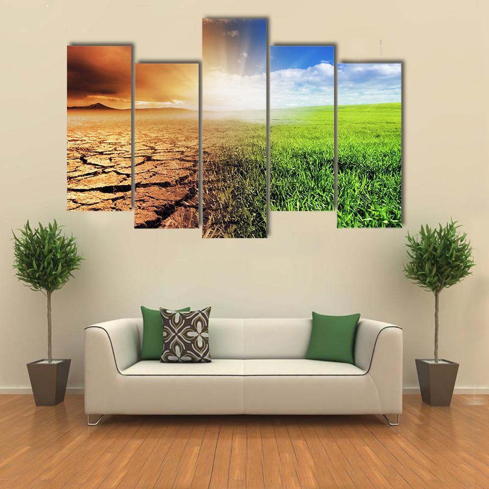 Green &amp; Barren Earth Concept Canvas Wall Art-5 Pop-Gallery Wrap-47" x 32"-Tiaracle