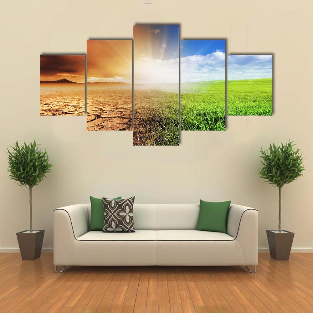 Green &amp; Barren Earth Concept Canvas Wall Art-5 Star-Gallery Wrap-62" x 32"-Tiaracle