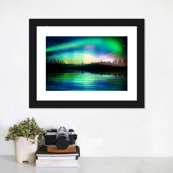 Green Aurora Borealis Canvas Wall Art-1 Piece-Framed Print-20" x 16"-Tiaracle